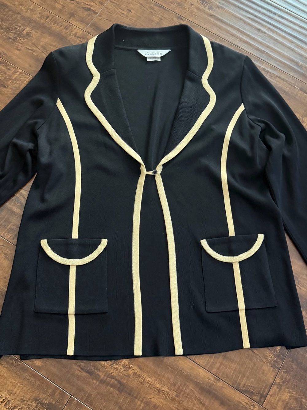 Misook Black Jacket with Cream Trim